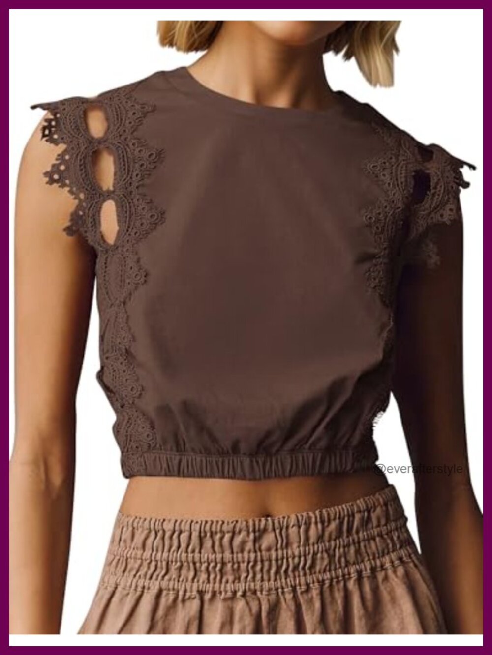 Lace Trim Cutout Bubble Tank Top Cotton Spandex Boho Summer Sleeveless